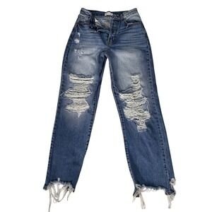 Cello Women's Blue Cropped Distressed Jeans Size 1